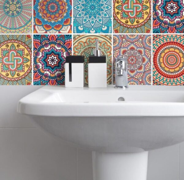 Fliesenaufkleber boho floral in Beige