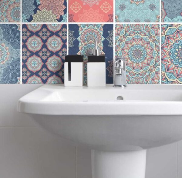 Fliesenaufkleber floral indisch in Pastell