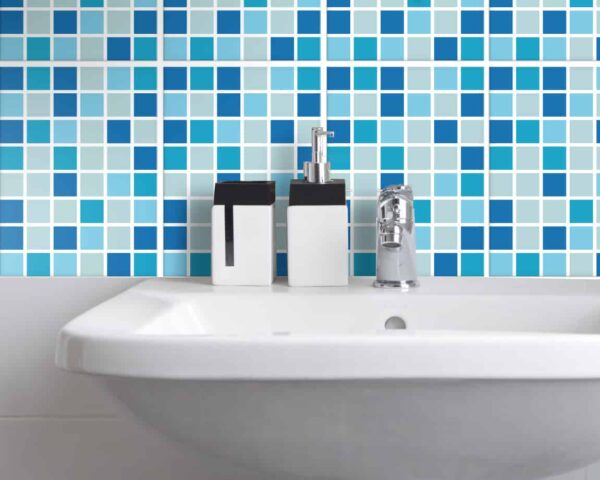 Fliesenaufkleber Badezimmer geometrisch in Blau