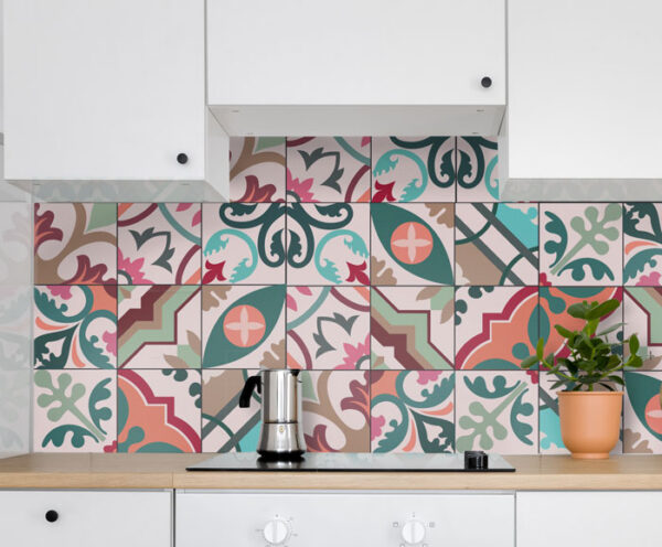Fliesenaufkleber floral ornamente in Mehrfarbig fuer die Kueche