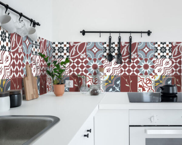 Fliesenaufkleber azulejo floral in Mehrfarbig fuer die Kueche