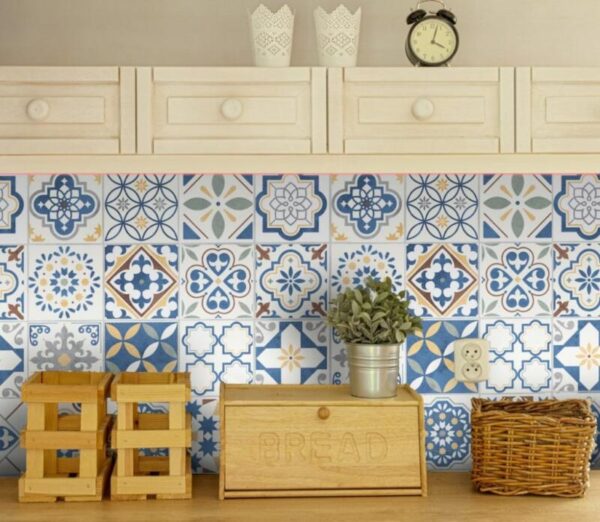 Fliesenaufkleber Patchwork Spanisch in Beige