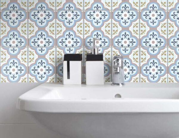 Fliesenaufkleber azulejo floral in Hellblau