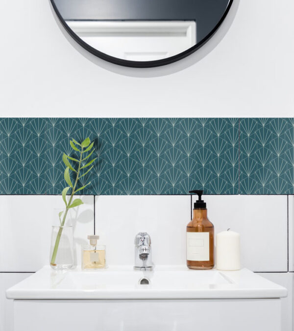 Fliesenaufkleber Art Deco Petrol in Petrol fuer das Bad