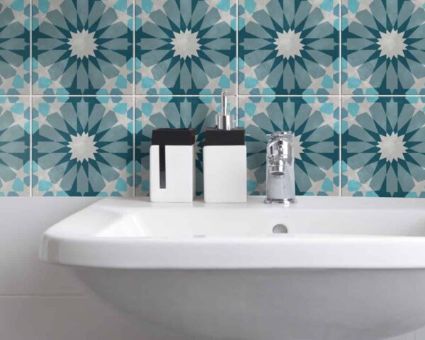 Fliesenaufkleber geometrisch marokkanisch in Blau