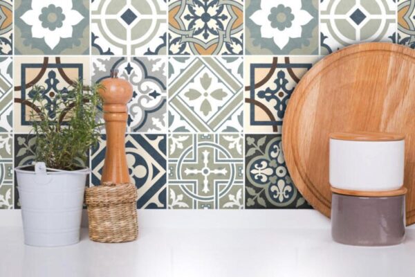 Fliesenaufkleber ornamente Patchwork in Beige