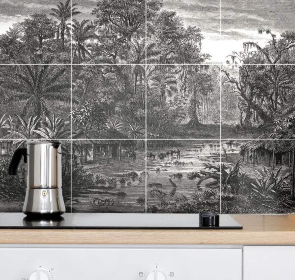 Fliesenaufkleber Illustration Tropisch in Beige fuer die Kueche