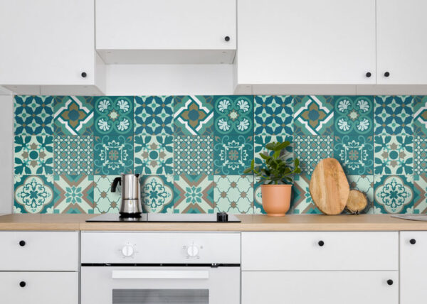 Fliesenaufkleber floral ornamente in Beige fuer die Kueche