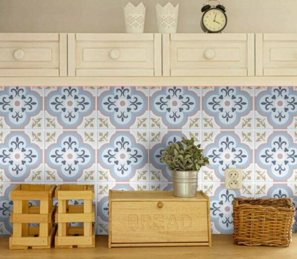 Fliesenaufkleber azulejo floral in Hellblau