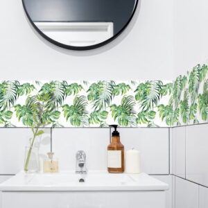 Fliesenaufkleber jungle Monstera in Beige fuer das Bad