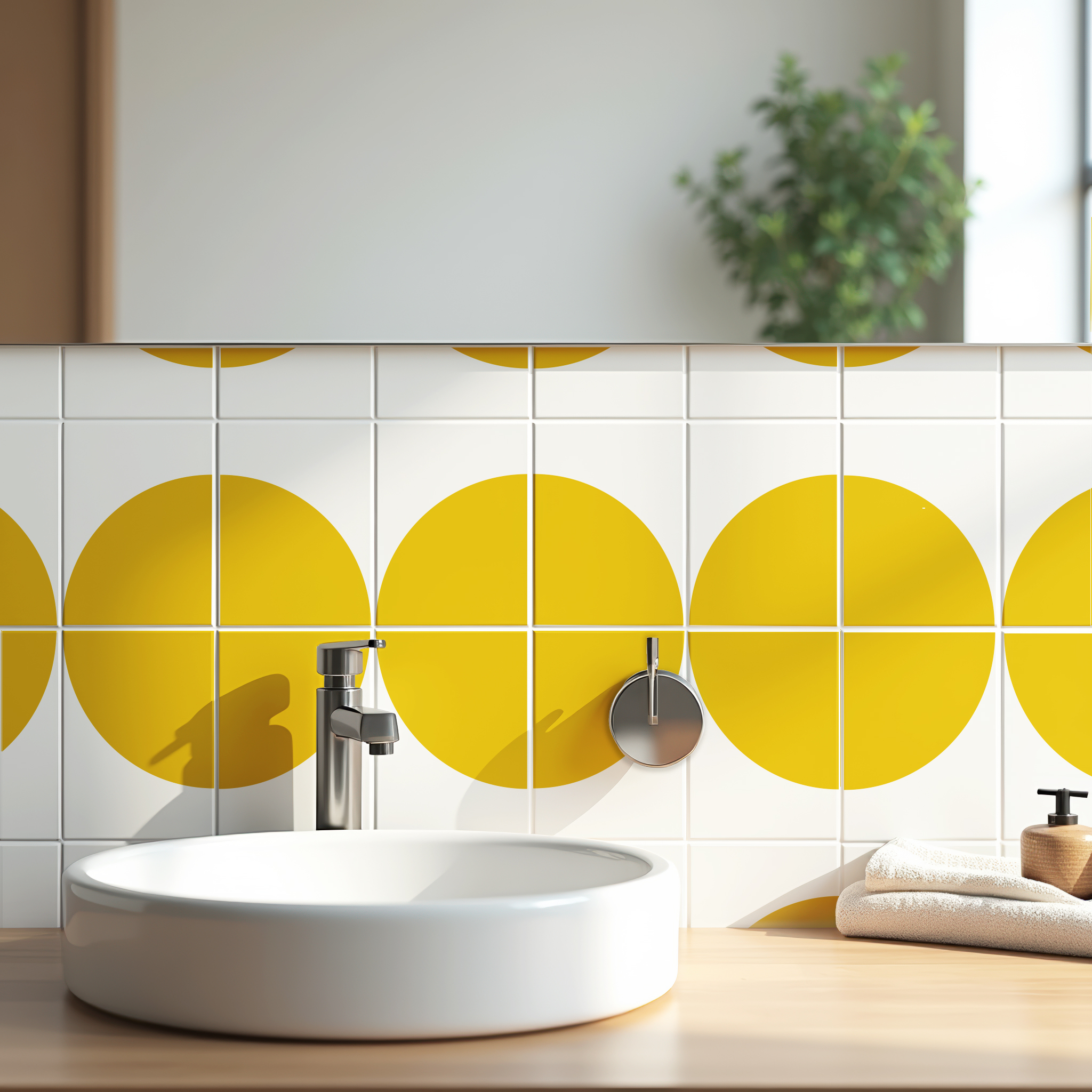 Fliesenaufkleber geometrisch minimalistisch in Beige fuer das Bad