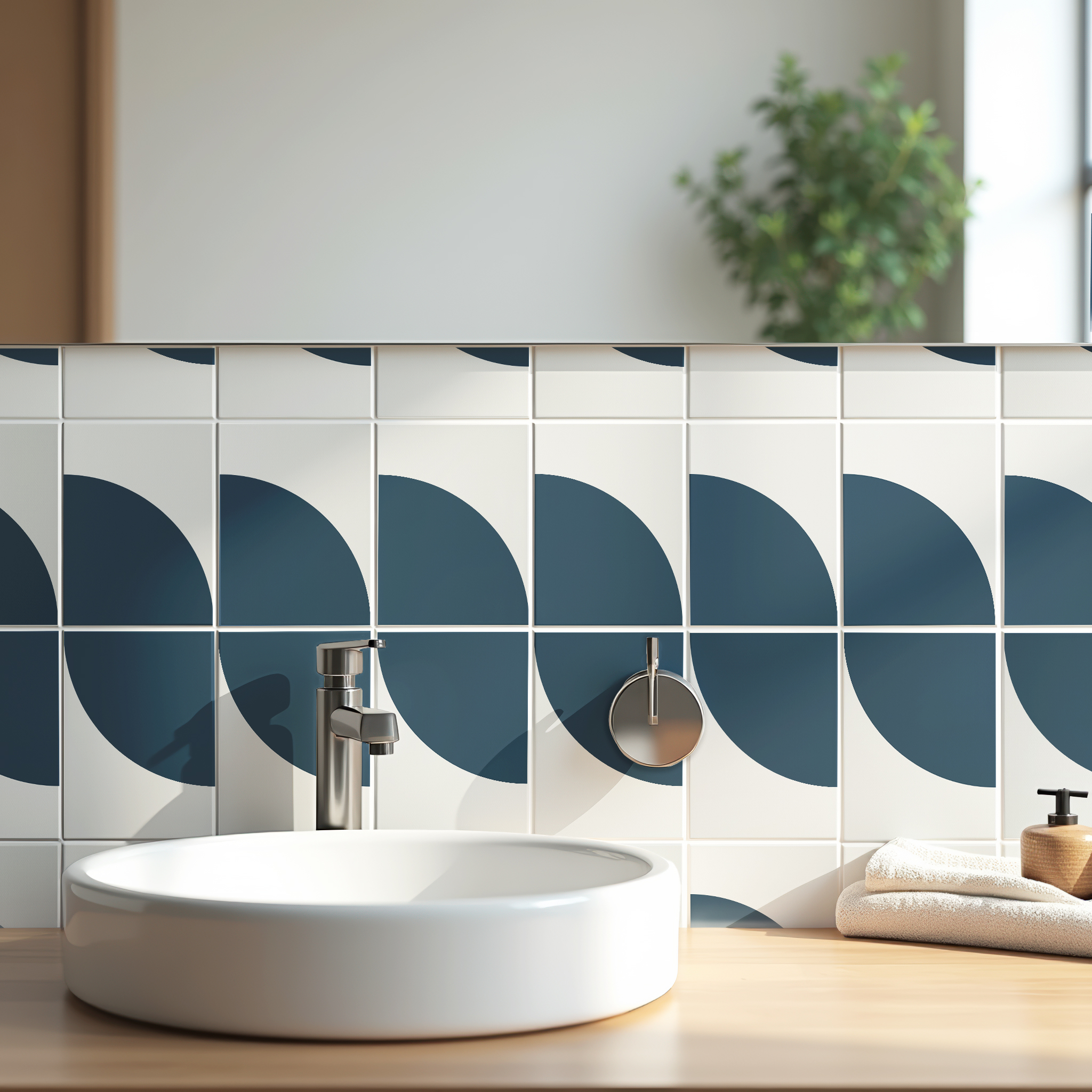 Fliesenaufkleber geometrisch minimalistisch in Beige fuer das Bad