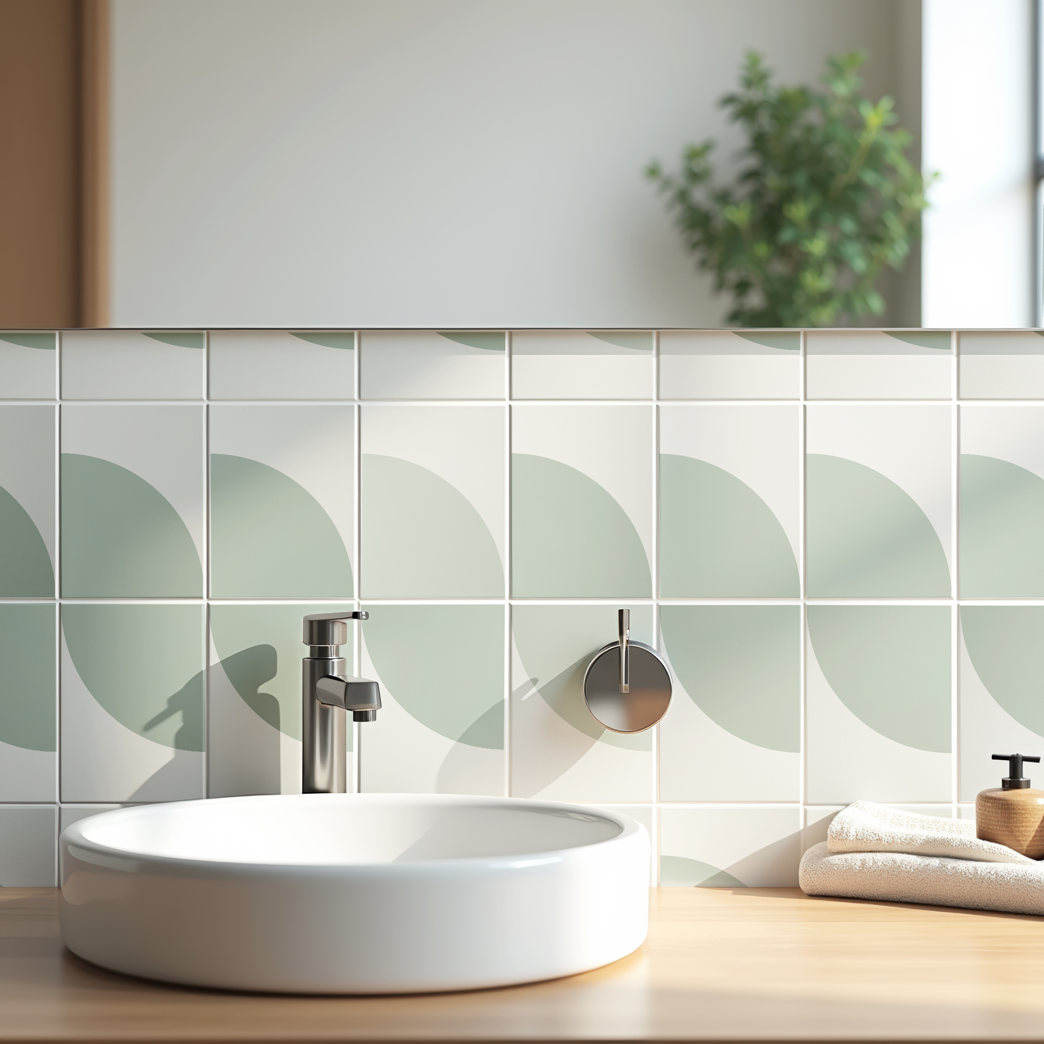 Fliesenaufkleber geometrisch minimalistisch in Beige fuer das Bad