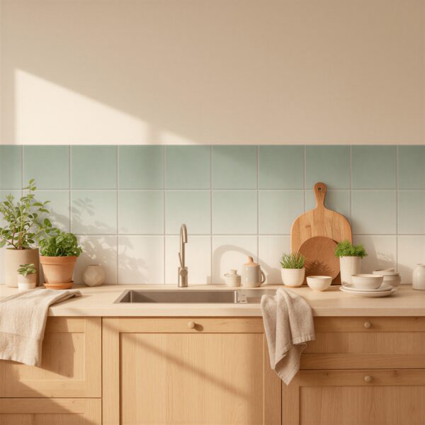 Fliesenaufkleber Mint Pastell in Beige fuer die Kueche