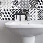 Fliesenaufkleber für Bad Deko u. Küche - Marokkanisch Schwarz Weiß
