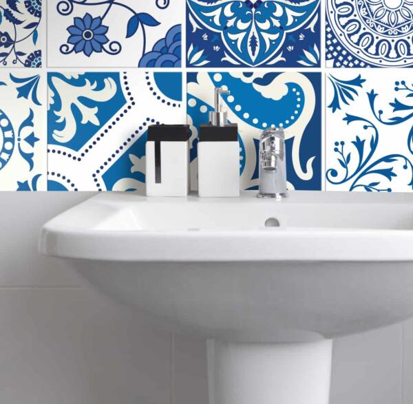 Fliesenaufkleber für Bad Deko u. Küche - Portugiesisch Blau Weiß