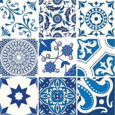 Fliesenaufkleber für Bad Deko u. Küche - Portugiesisch Blau Weiß