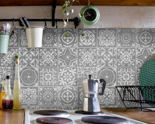 Fliesenaufkleber für Bad Deko u. Küche - Portugiesisch-Grau