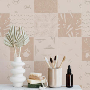 Fliesenaufkleber Blätter Blumen in Pastell fuer das Bad