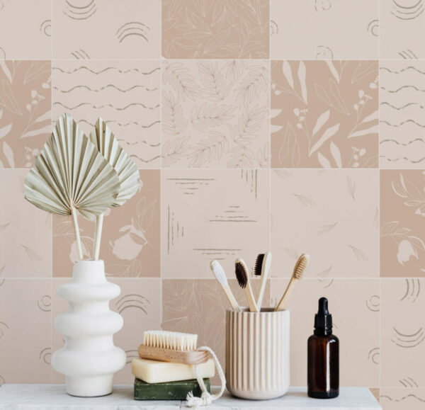 Fliesenaufkleber Blätter Blumen in Pastell fuer das Bad