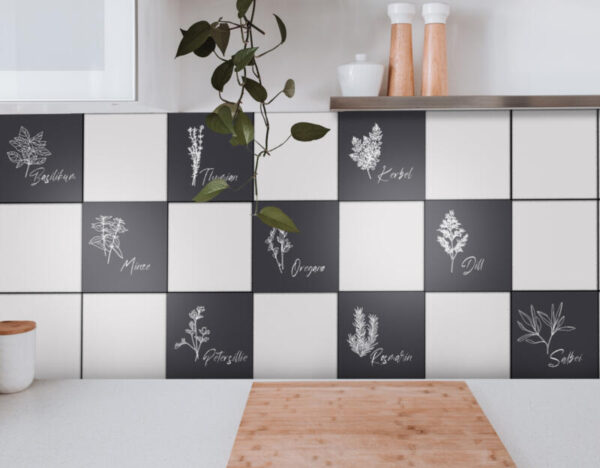 Fliesenaufkleber gewürze kräuter in Anthrazit fuer die Kueche