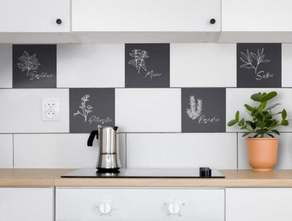 Fliesenaufkleber gewürze kräuter in Anthrazit fuer die Kueche