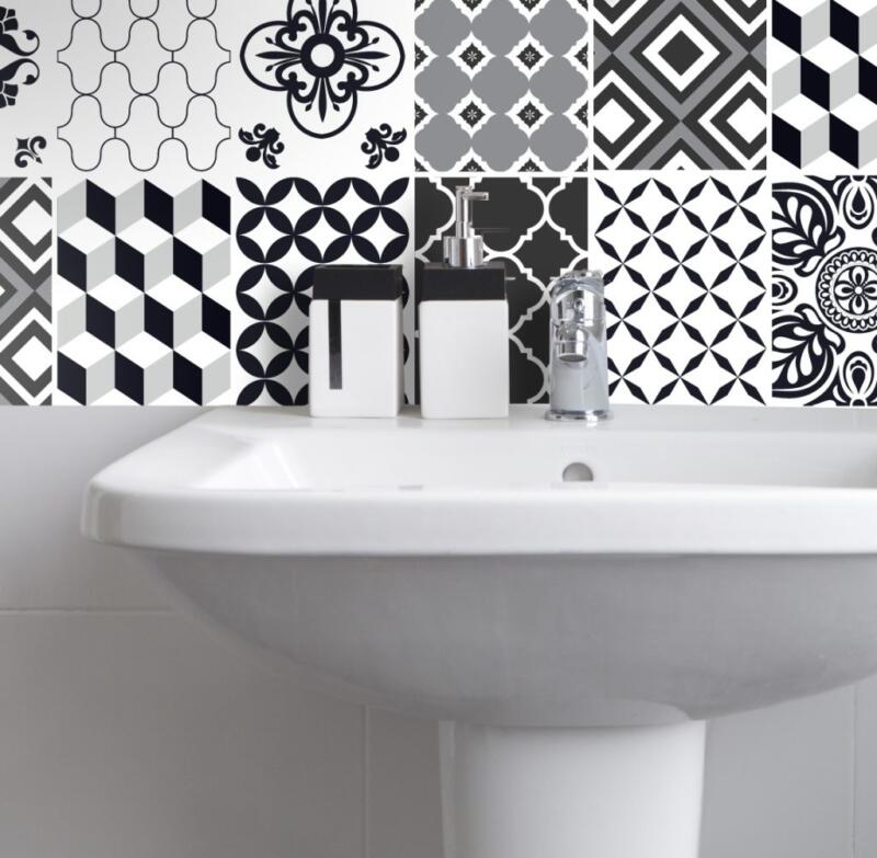 Fliesenaufkleber für Küche und Bad - Marokkanisch Patchwork Schwarz Weiß – Bild 3