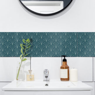 Fliesenaufkleber Art Deco Petrol in Petrol fuer das Bad