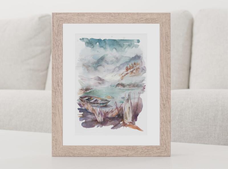 Wandbild Kunstdruck Aquarell Schilf Boot Illustration – Bild 2