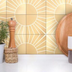 Fliesenaufkleber boho gold in Beige fuer die Kueche
