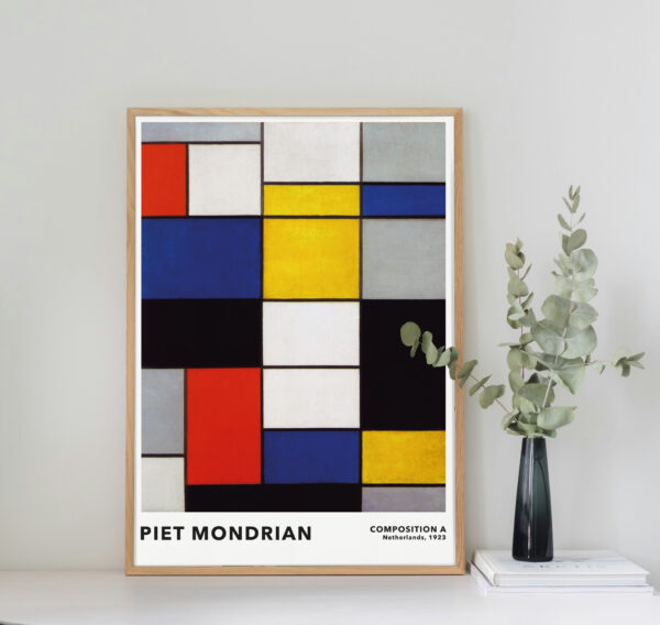 Entdecken Sie das zeitlose Piet Mondrian Komposition A, 1923 Vintage Poster – ein Meisterwerk des De Stijl Stils.